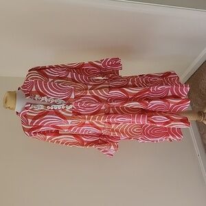 New! Sherdan French XL orange with pink bell sleeve ruffled Caty dress.